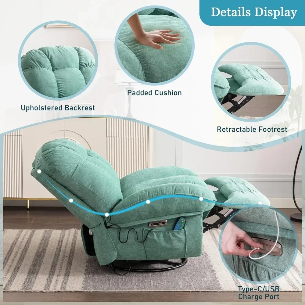 Fauteuil inclinable, petit fauteuil de massage à percussion inclinable avec métropolitain, fauteuils inclinables à bascule pour adultes, USB-C et poche latérale