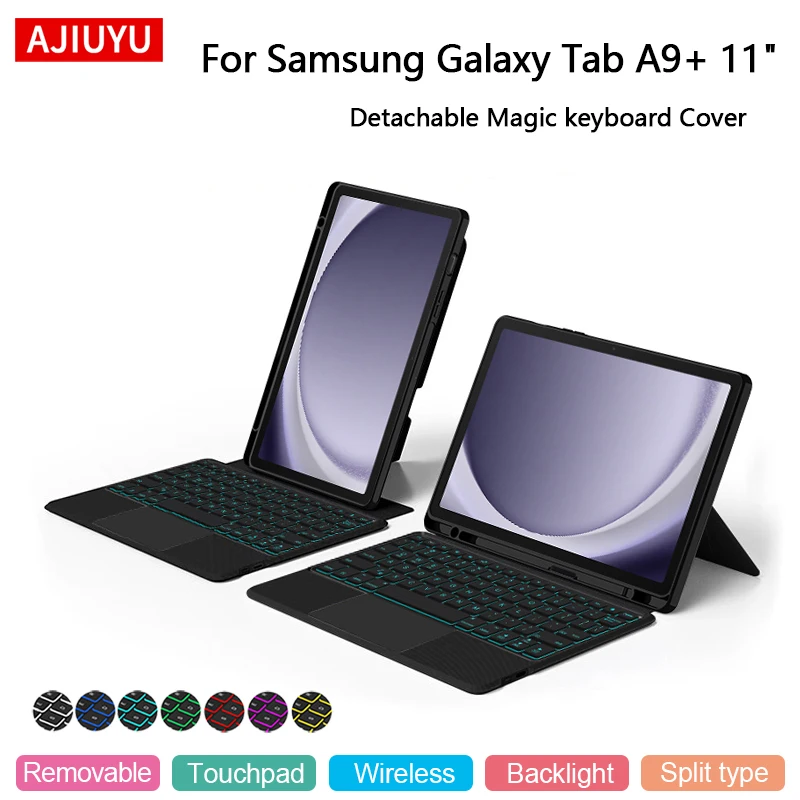 

Умная волшебная клавиатура для Samsung Galaxy Tab A9 + 2023 A9 Plus 11 дюймов SM-X210 X216B X218U, чехол с сенсорной панелью и подсветкой, съемный чехол