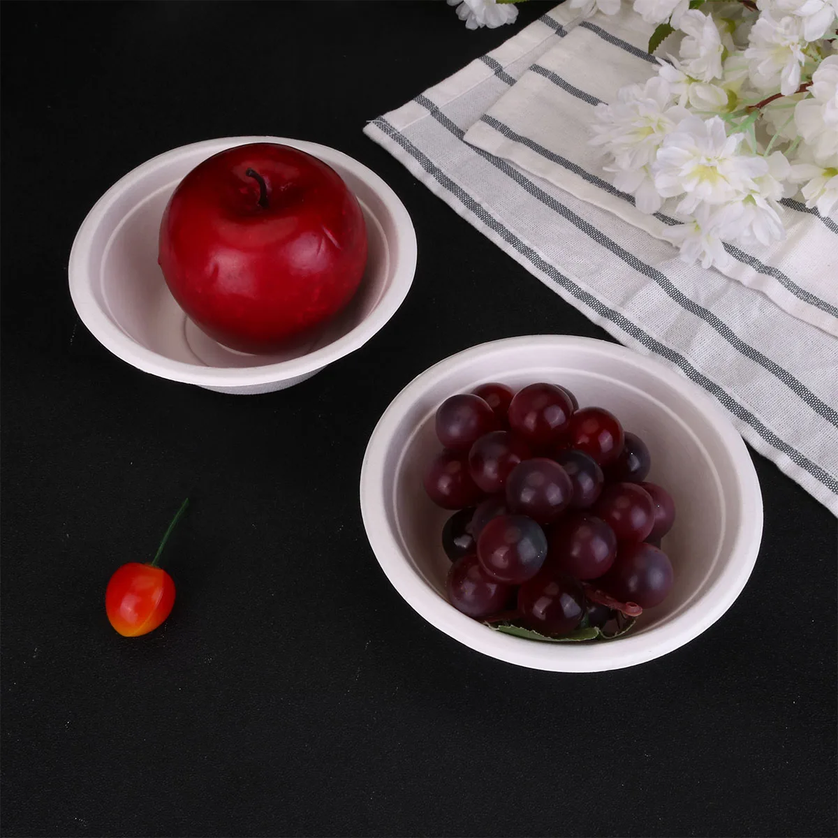 

50 Pcs Paper Bowls Pulp Tableware Container Dinnerware Round Shape Food White Child