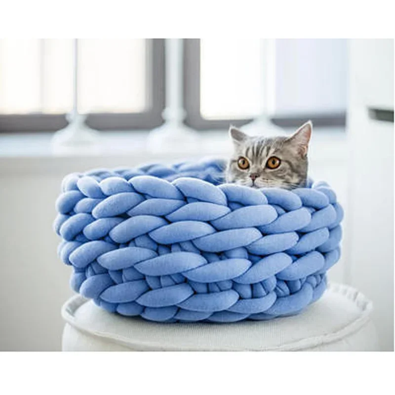 pawstrip 3 Size Handmade Knit Cat Bed Winter Warm Small Dog Beds Soft Cat Cave Beds Washable Pet Beds For Cats 35/40/45cm Puppy