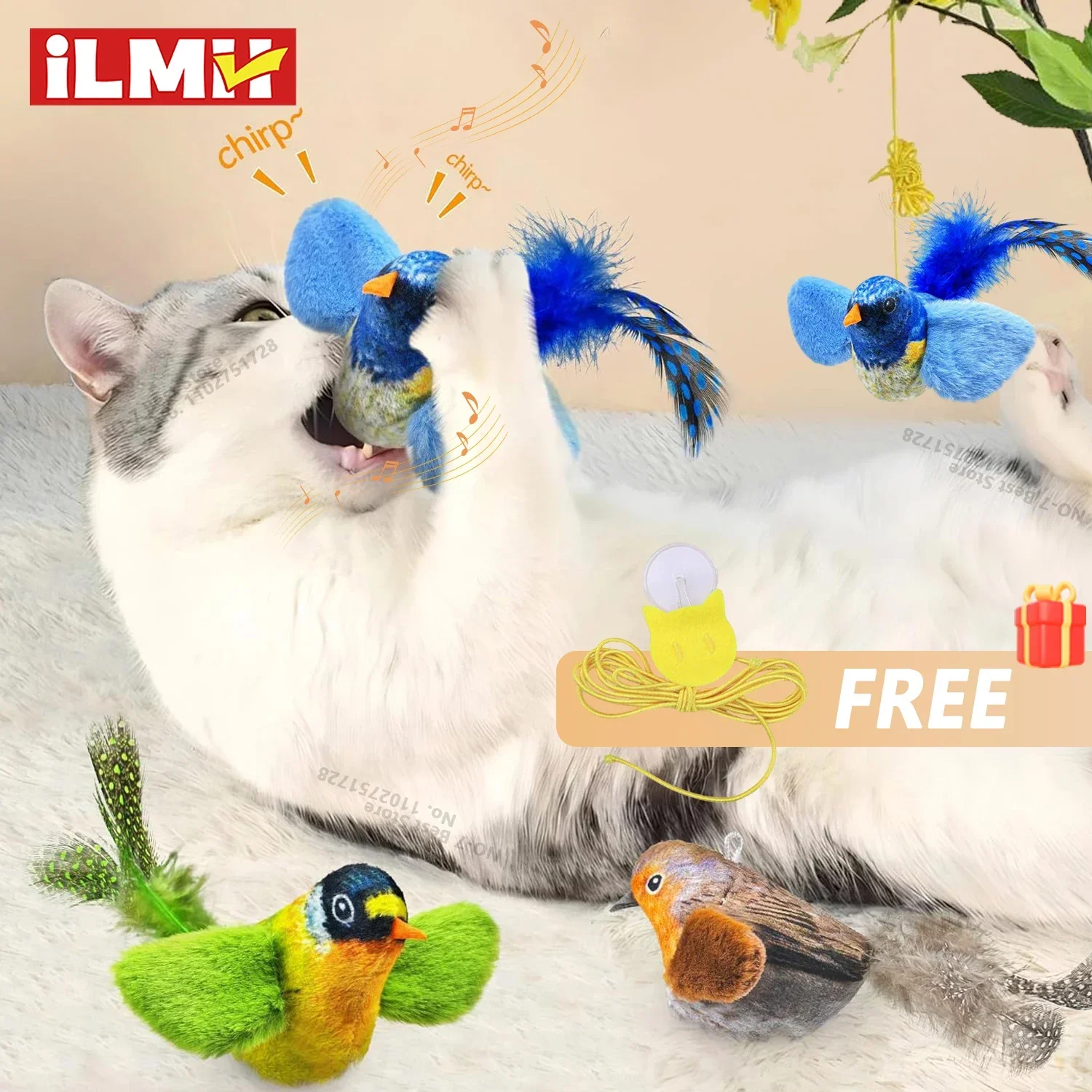 ในร่ม Interactive Birds ของเล่นสําหรับแมวไล่ Teasing ของเล่นทําให้เกิดเสียง Catnip Cat Teaser ของเล่น Self-hilarity แขวนผนังนกแมวของเล่น