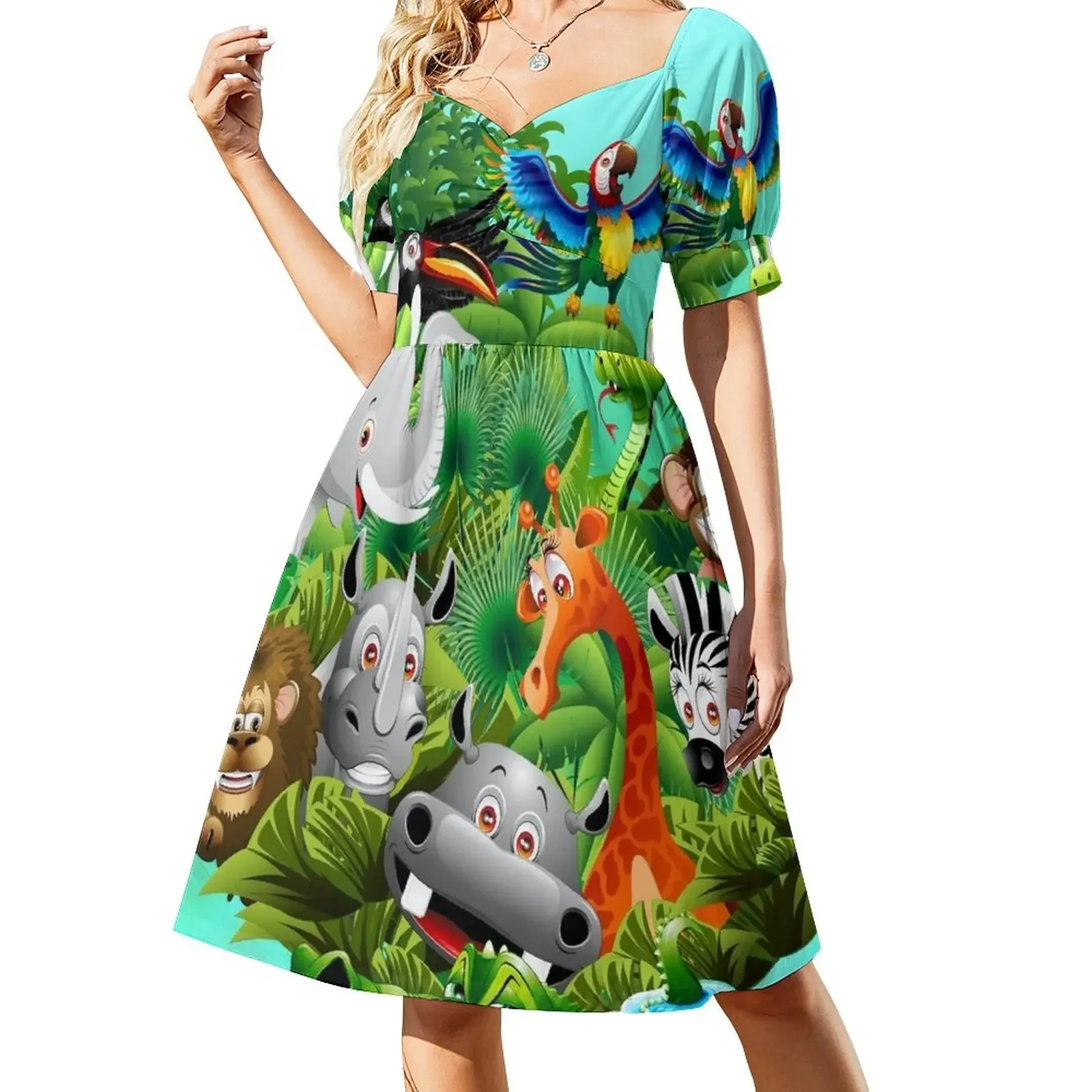 

Wild Animals Cartoon on Jungle Short-Sleeved Dress women's elegant loose dresses summer dress for women 2025