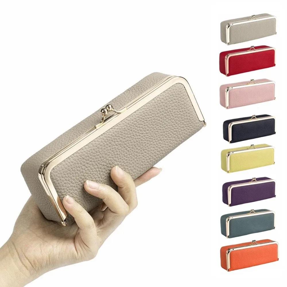 Genuine Leather Cosmetic Storage Pouch with Mirror Portable Jewelry Storage Bag Buckle Fixed Metal Clasp Eyewear Organizer
