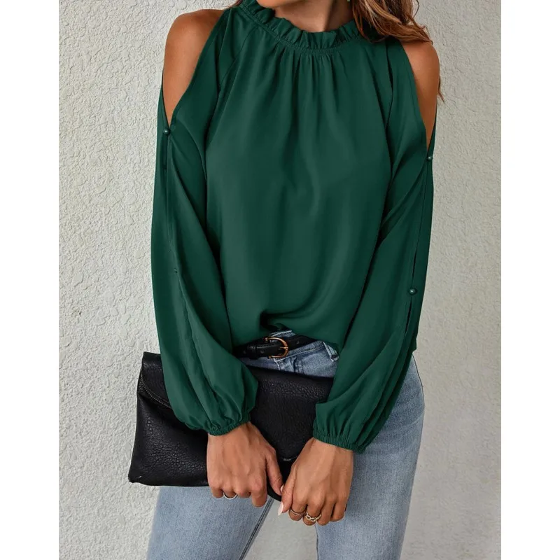 

2024 Sexy Off Shoulder Long Sleeves Women's Blouse Spring Autumn Long Sleeve Casual Loose Shirt Solid Tops Office Ladies Blouses