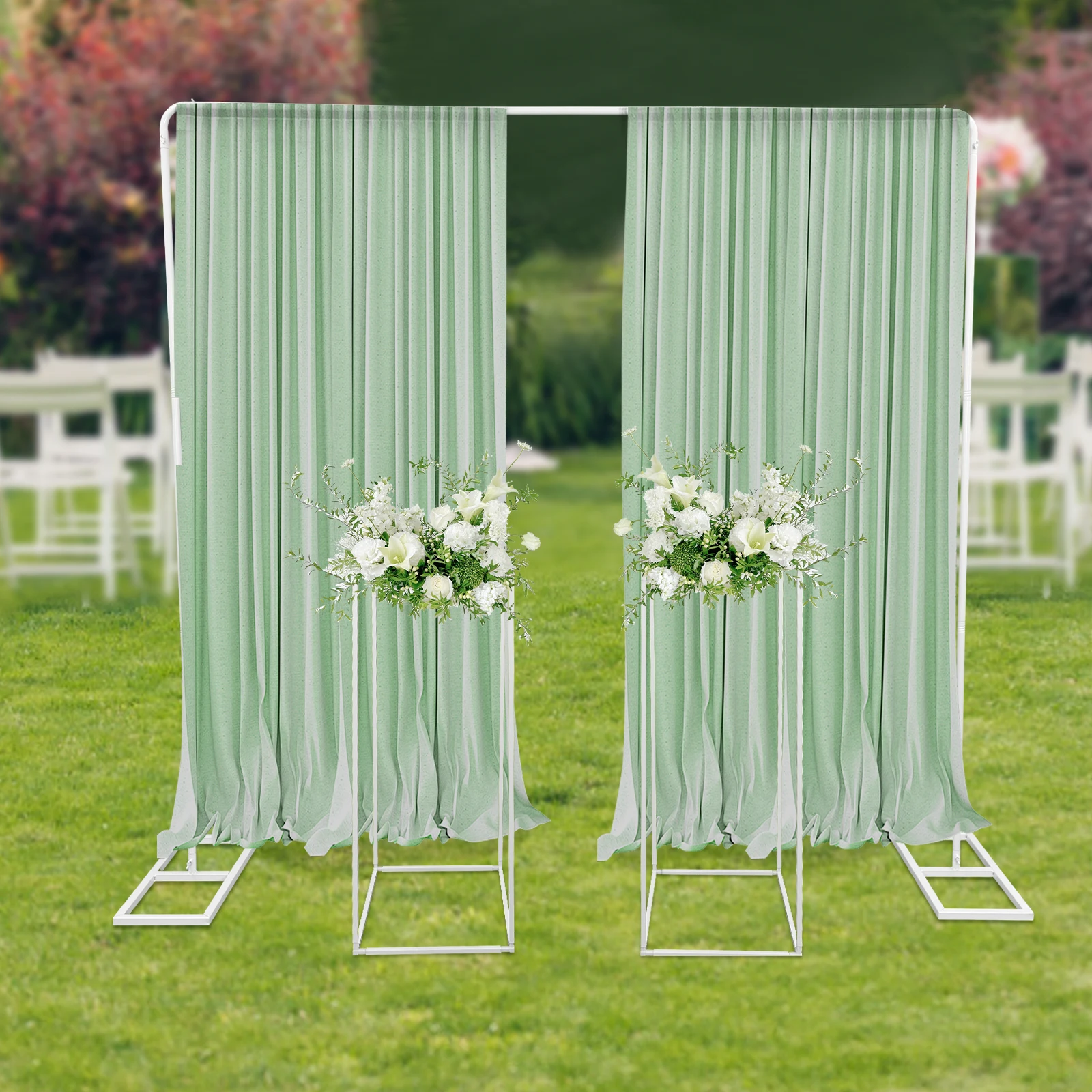 2x2m Balloon Arch Stand with 2 Flower Stands, Metal Wedding Backdrop Stand Set for Party Ceremony Photo Booth Decor (Gold/White)