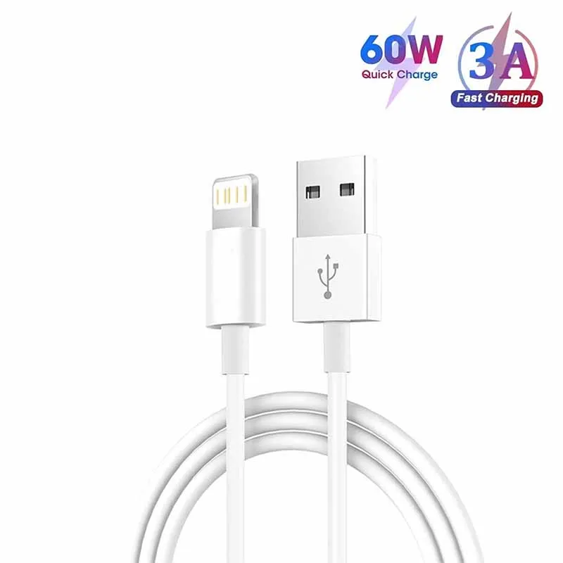 3A USB A to Lightning Cable For iPhone 14 13 12 11 Pro Max Plus XR Max USB A Fast Cable Charger Wire Phone Accessories 1M 2M 3M