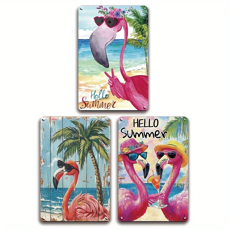 [JIT]Decorative Sign& Plaque 3pcs Flamingo Novelty Logo, Flamingo Lovers, Animal Bird Lovers Pink Gifts, Beach Decoration, Flami