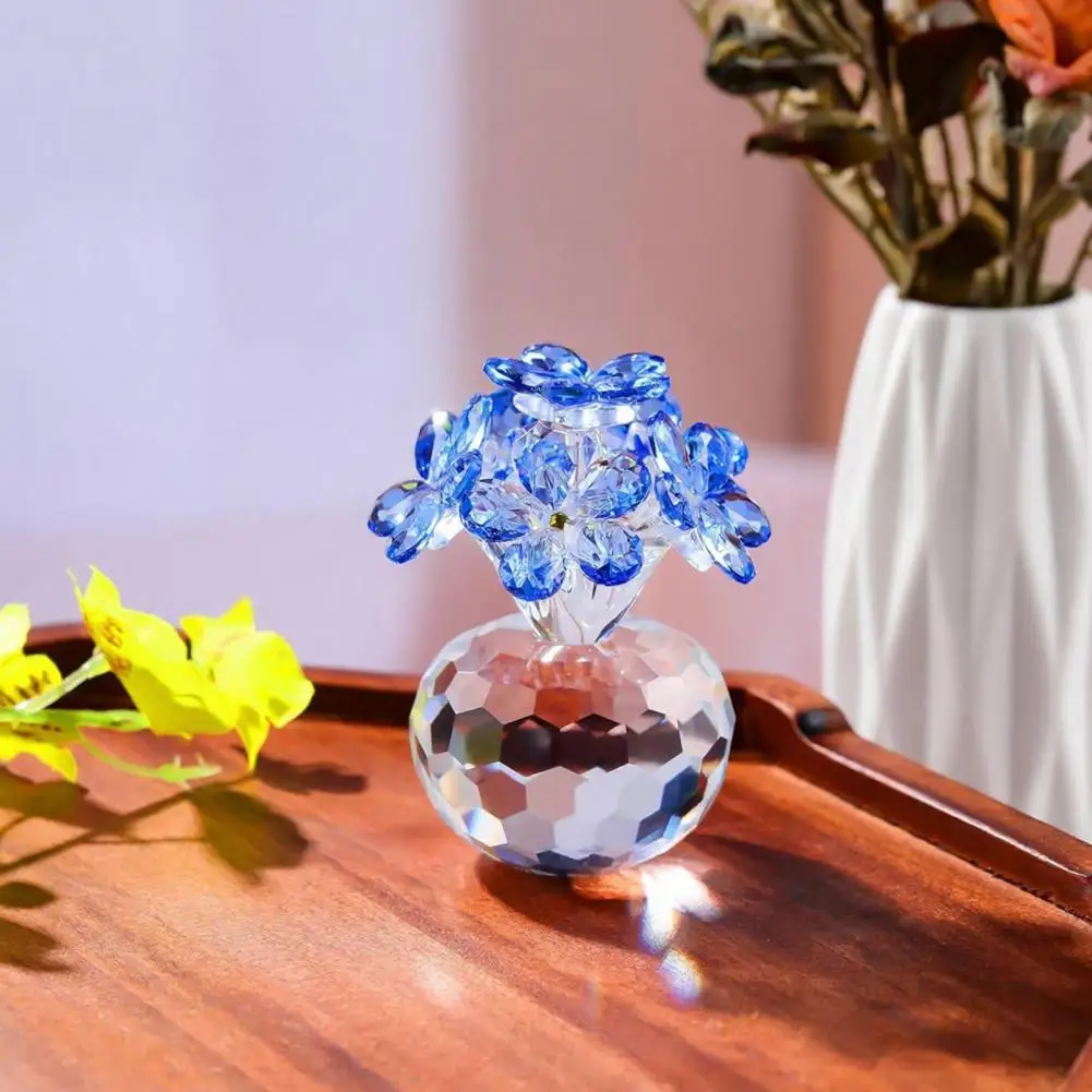 Handmade Glass Flower Faux Forget Me Not Flower Figurine Glass Collectible Ornament Handmade Table Decor Gift for Women Sympathy