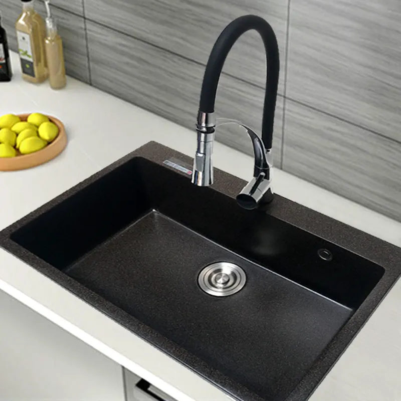 CF-24 High-Hardness Quartz Stone Sink Single Basin Kitchen Vegetable Washing Basin Granite Countertop Upper and Lower