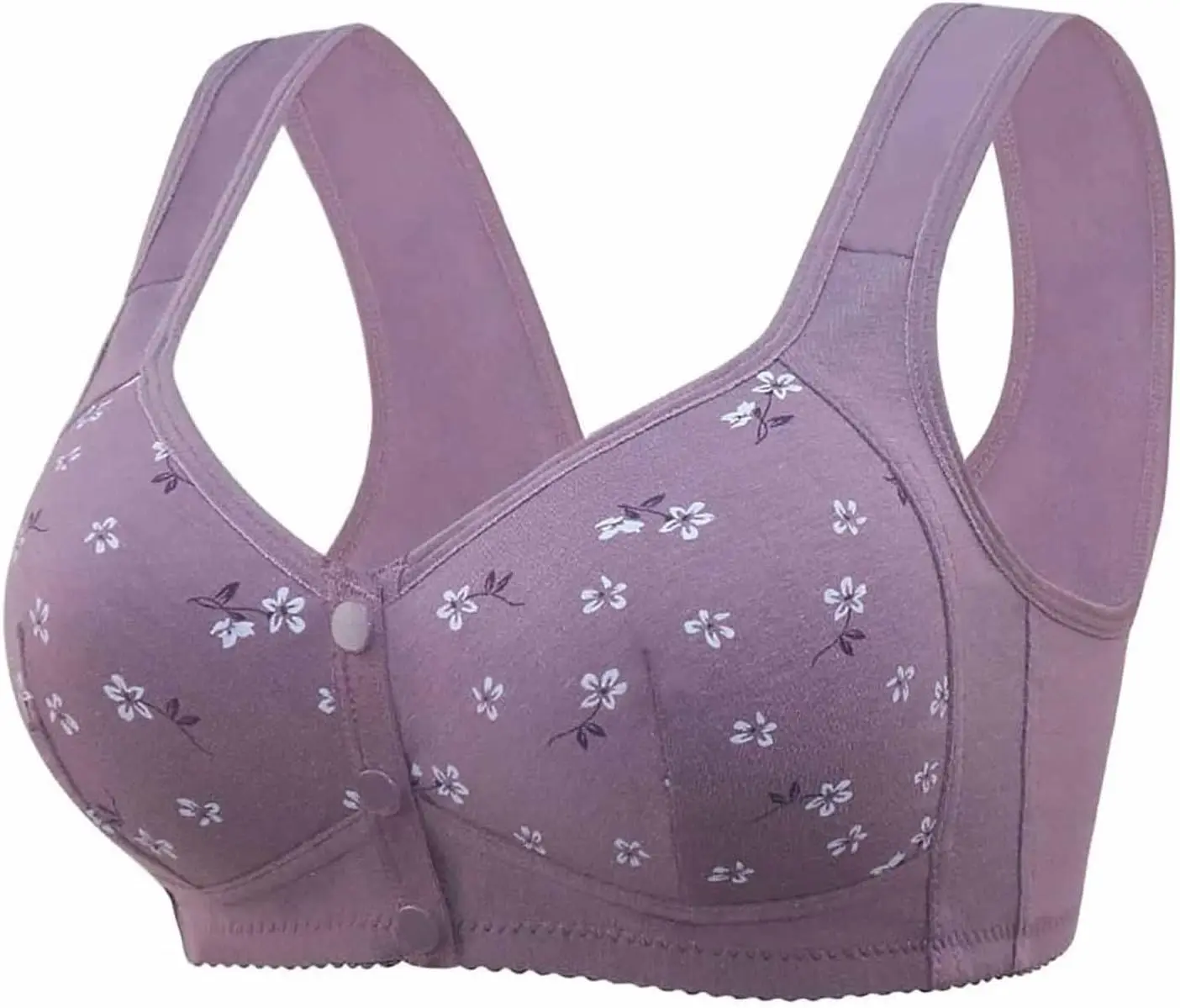 Convenient Front Button Daisy Bra Elderly Comfy Active Cotton Wire Free Floral Closure Underwear Everyday Lingerie Plus Size