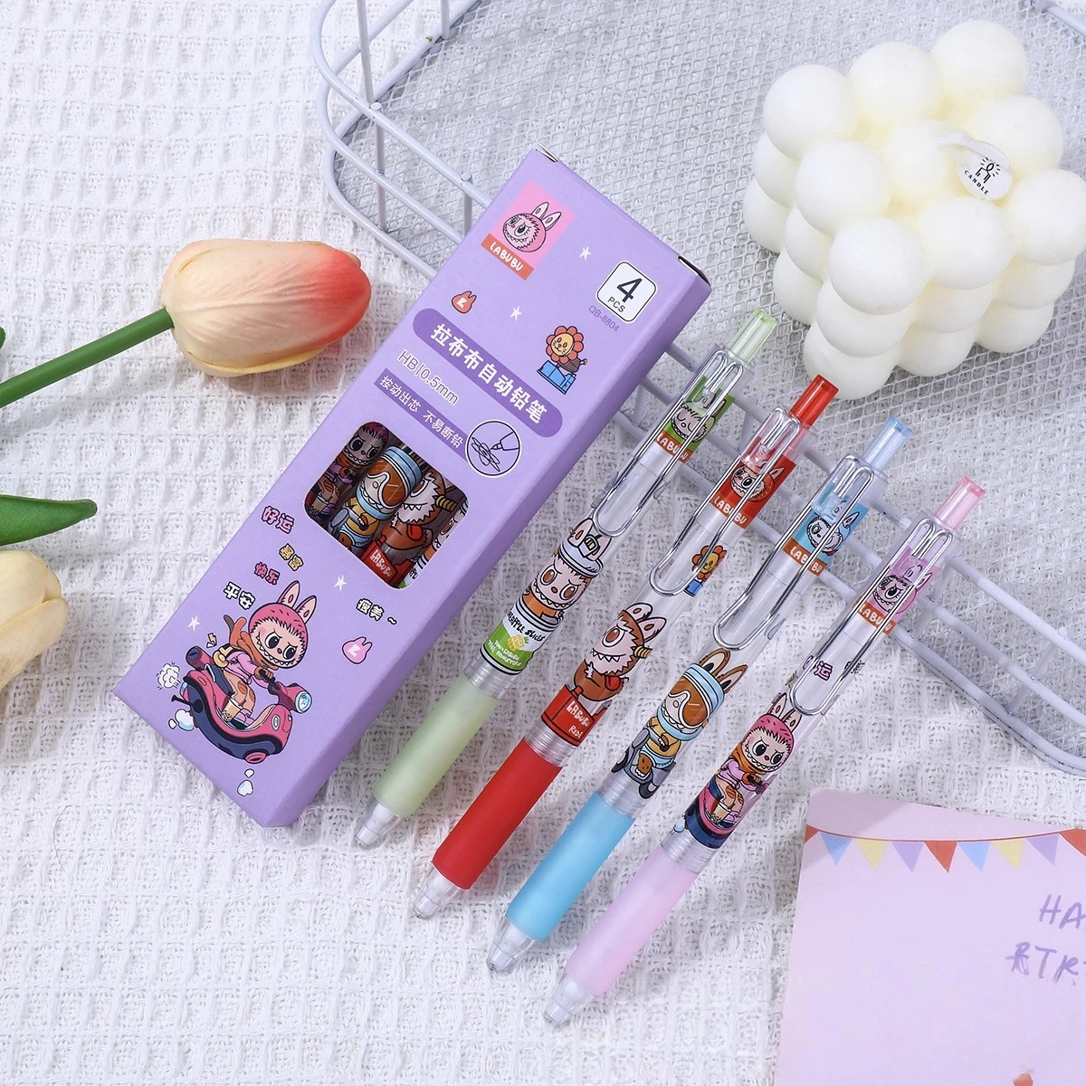 

1/4pcs Signature Pen Labubu Pencil Anime monster Gel Automatic Pencil Ins Cartoon Learning Stationery Kids Toy Birthday Gift