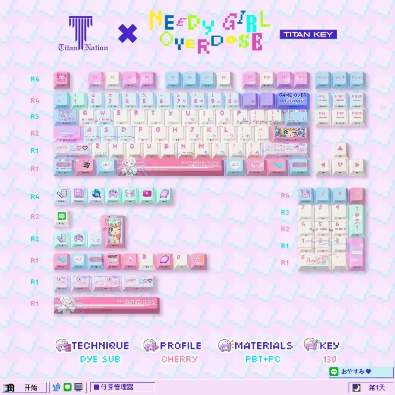 Klawisze Anime dla Streamerów, Klawiatura Mechaniczna, PBT, Personalizowane, Słodkie Klawisze, Akcesoria do Klawiatury PC, Prezenty z Motywami Kreskówkowymi — zdjęcie produktu 6