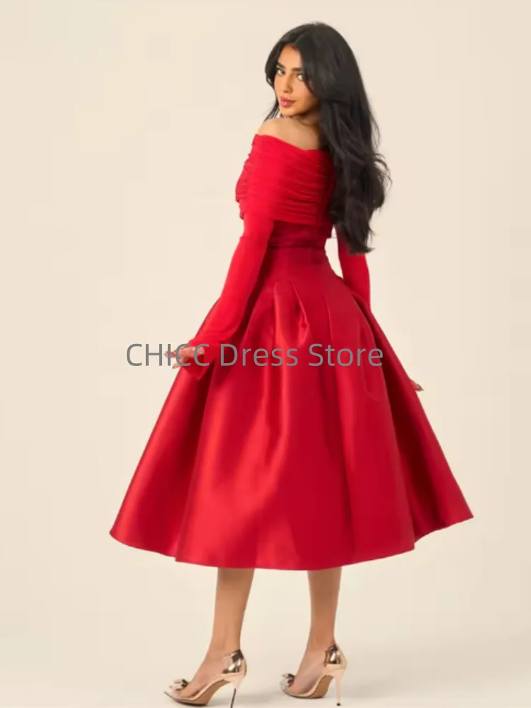 Vestidos de noche árabes de manga larga con hombros descubiertos, vestido de fiesta de invitados de boda, vestido de fiesta Formal, vestido personalizado