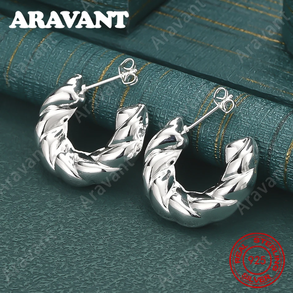 925 Sterling Silver Pleated Twisted Semi-Circular Earrings - Unique Gift For Women, Versatile For Events And Jewelry