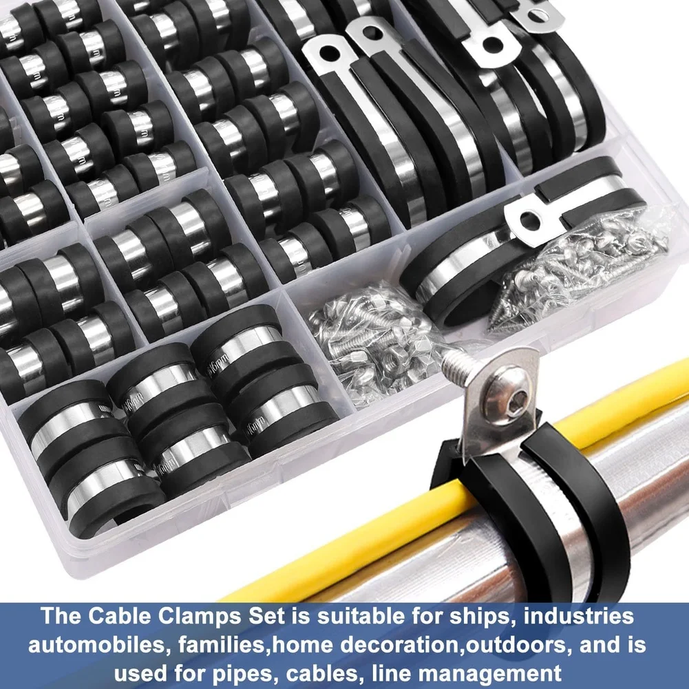 Cable And Pipe Management Color as Show 304 Stainless Clamps Multi-purpose Use 304 Stainless Steel Rubber Padding