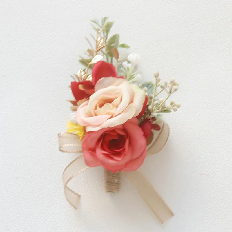 Boutonniere And Wrist Corsage Wedding Flower Bouquet Mori Style Artificial Flower Business Celebration Photo Studio Props Bridal