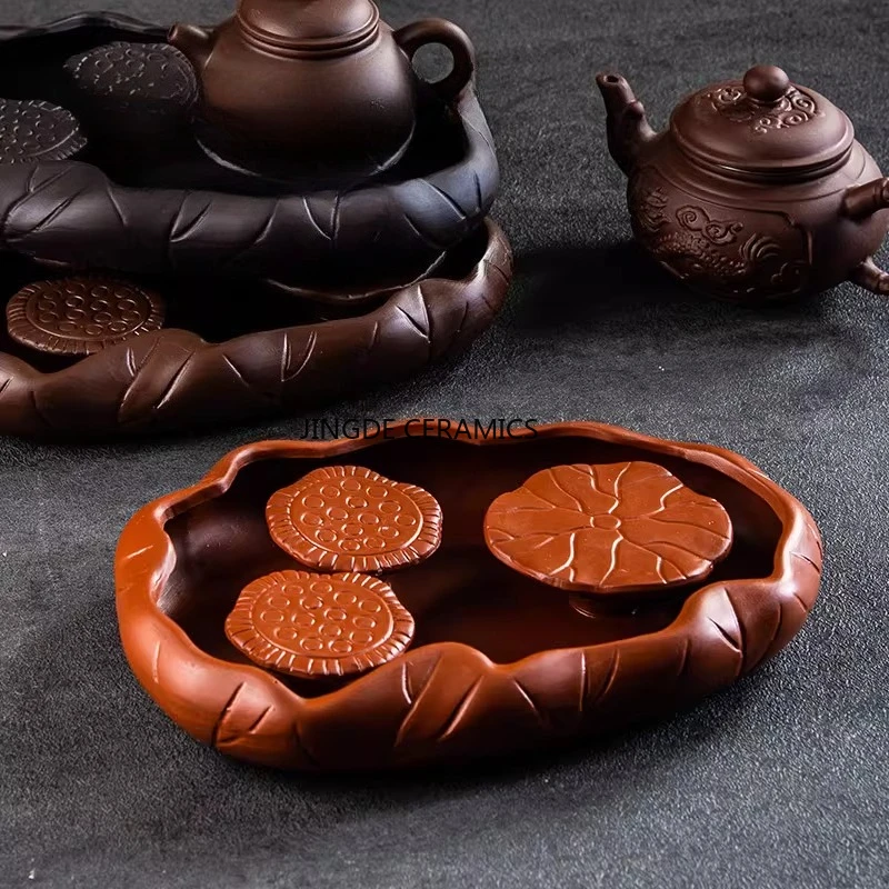 

Китайский чайный поднос из фиолетовой глины, маленький поднос для чая Кунг-фу, бытовой поднос для сбора воды, аксессуары для чайной церемонии, листья лотоса