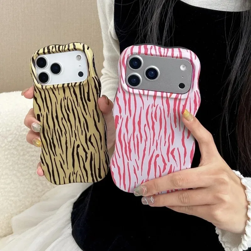 

Чехол для телефона с узором в виде полосок зебры 2-в-1 из TPU+PC для iPhone Air 13 14 15 16 17 Pro Max, ударопрочный защитный чехол с волнистыми краями