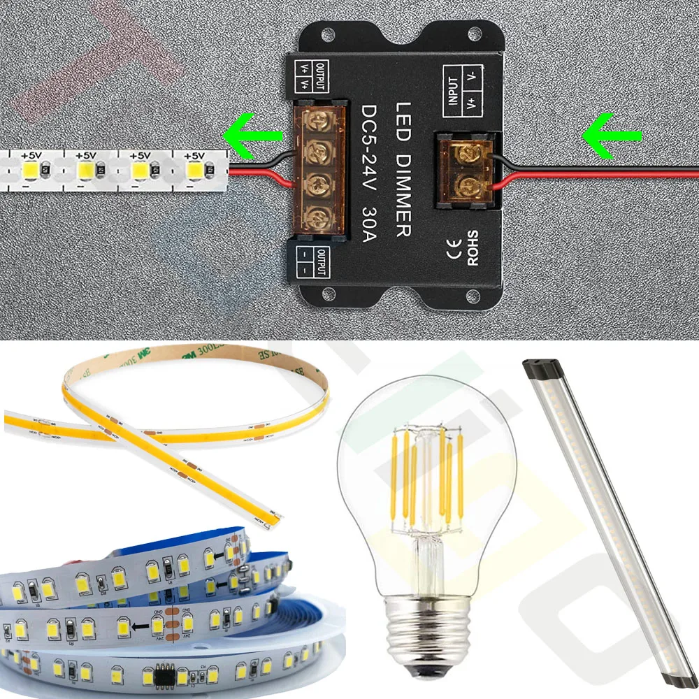 Tedeligo LED Dimmer Switch,433MHz 12V 24V 30A Regulator Adjustable Brightness Controller Wireless Wall Switch,for LED Strip,Lamp