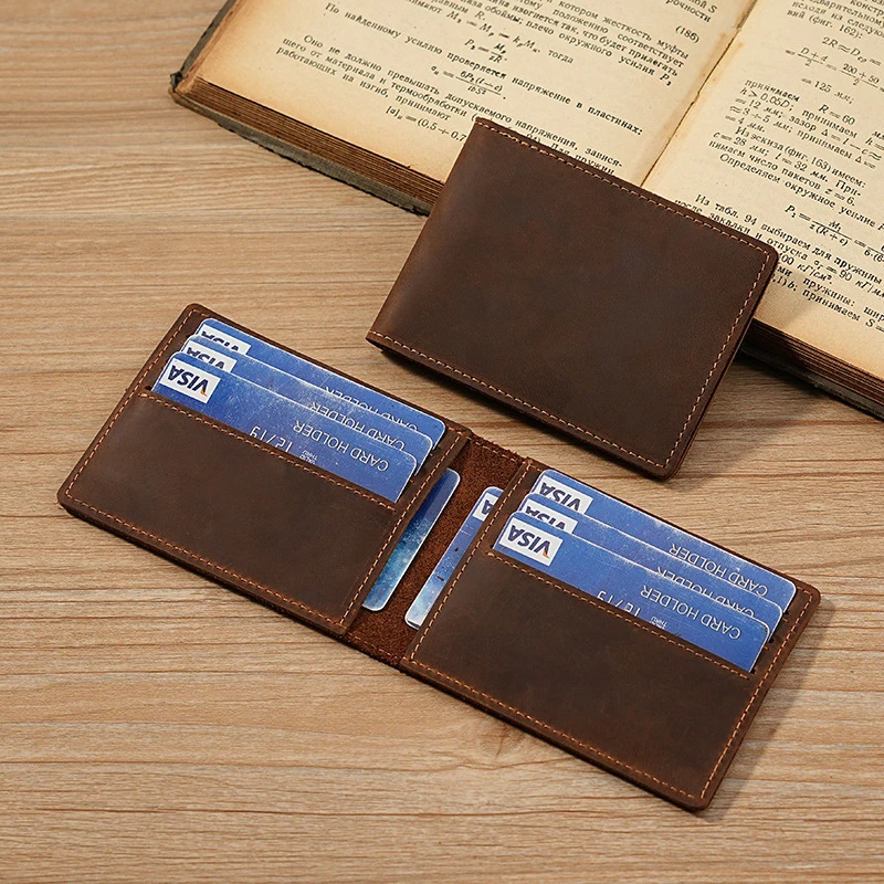 

Genuine Leather Handmade Card Holder Male Billfold Vintage Minimalist Wallet for Men ID Credit Card Protector Slim Short Purse