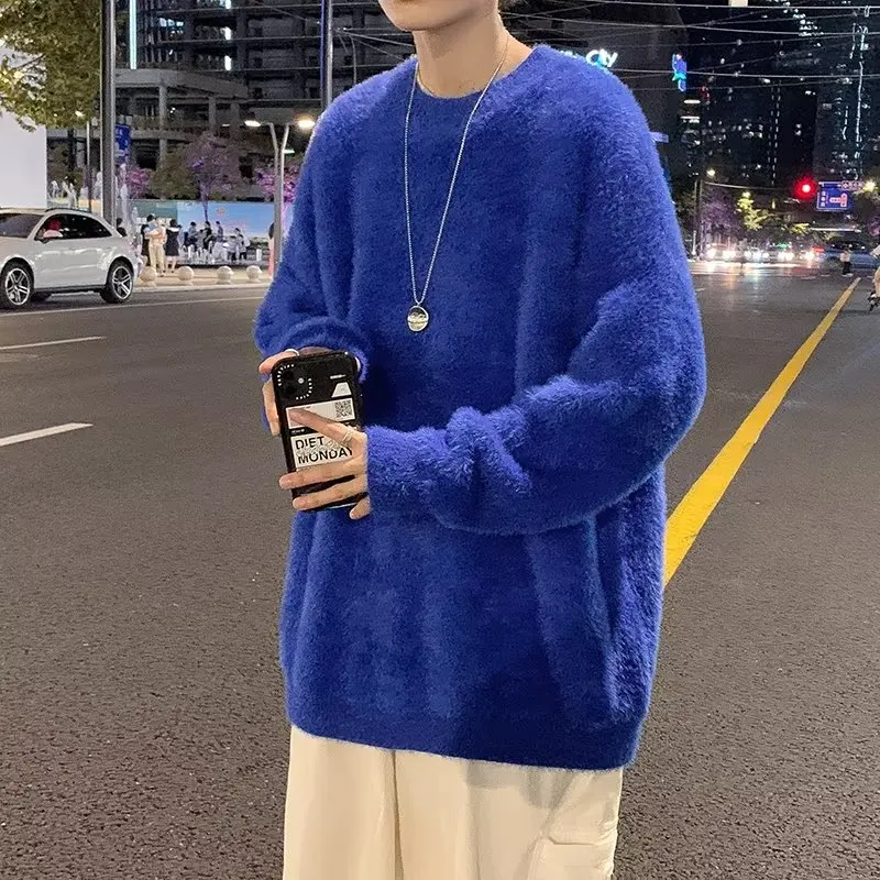 

Men's Oversized Knitted Sweater round Ne Pure Color Autumn Winter Faion Trendy Lazy Yarn irt Korean Sle 250 Pou