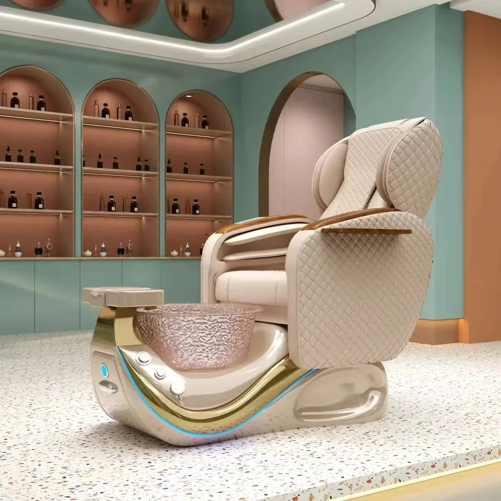 Electric Pedicure Chair Luxury High Back Spa Massage Chair PU Leather Foot Spa Bowl Adjustable Beauty Salon Equipment