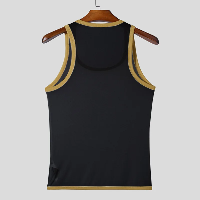 Neue Männer Mesh Tank Tops Sommer 2025, Clubwear Casual Weste U Neck Ärmellose Kontrast Farbe Fishnet T-shirt Komfortable Chic Tees – Detail 10