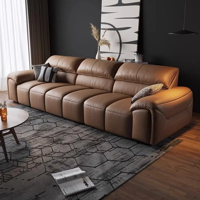 Italian minimalist piano key leather sofa modern simple living room small apartment straight row elephant ear leather art sofa