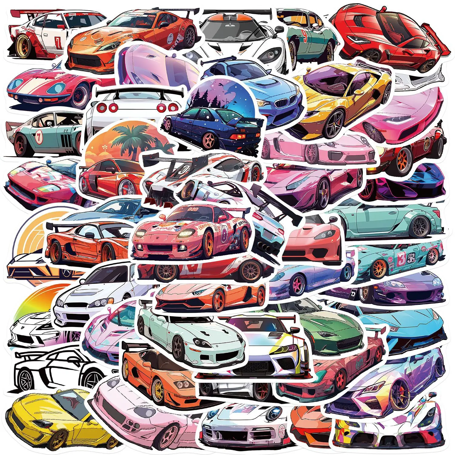 Jdm-adesivos impermeáveis para carro de corrida, 50pcs, adesivos para motocicleta, skate, bagagem, bicicleta, motocicleta