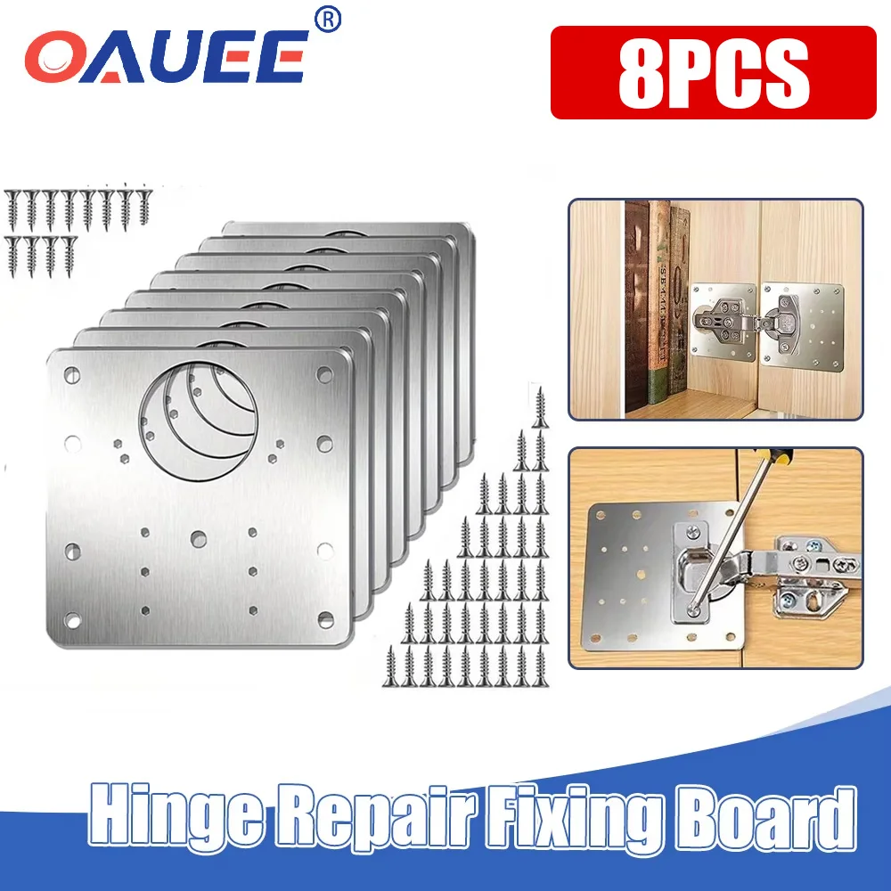 8Pcs Cabinet Hinge Repair Board Kit Kitchen Cabinet Door Hinge Installation Board With Holes Flat Fixing Bracket Household