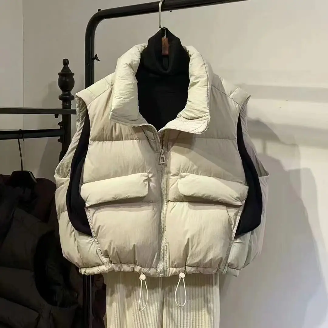 ファッショナブルなルーズレディースベストピュアカラーポロカラーダウンコットン秋冬新スタイル学生ジャケットアウター