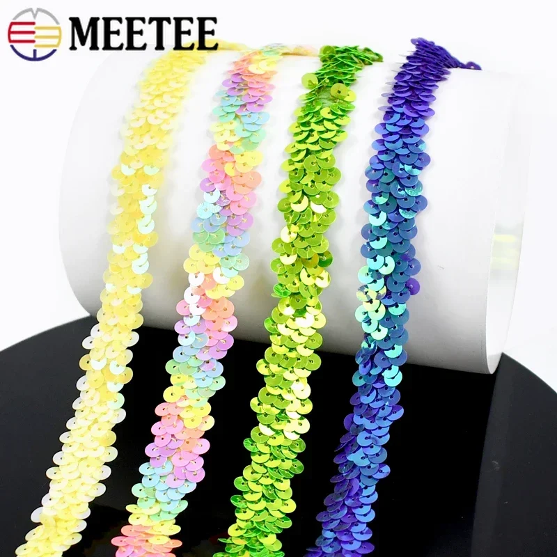 2/5/10M Meetee 20mm Sequins Lace Ribbon Stretch Laces Trim Elastic Band Clothes Dance Dress Decoration Fabric Trimming Sewing