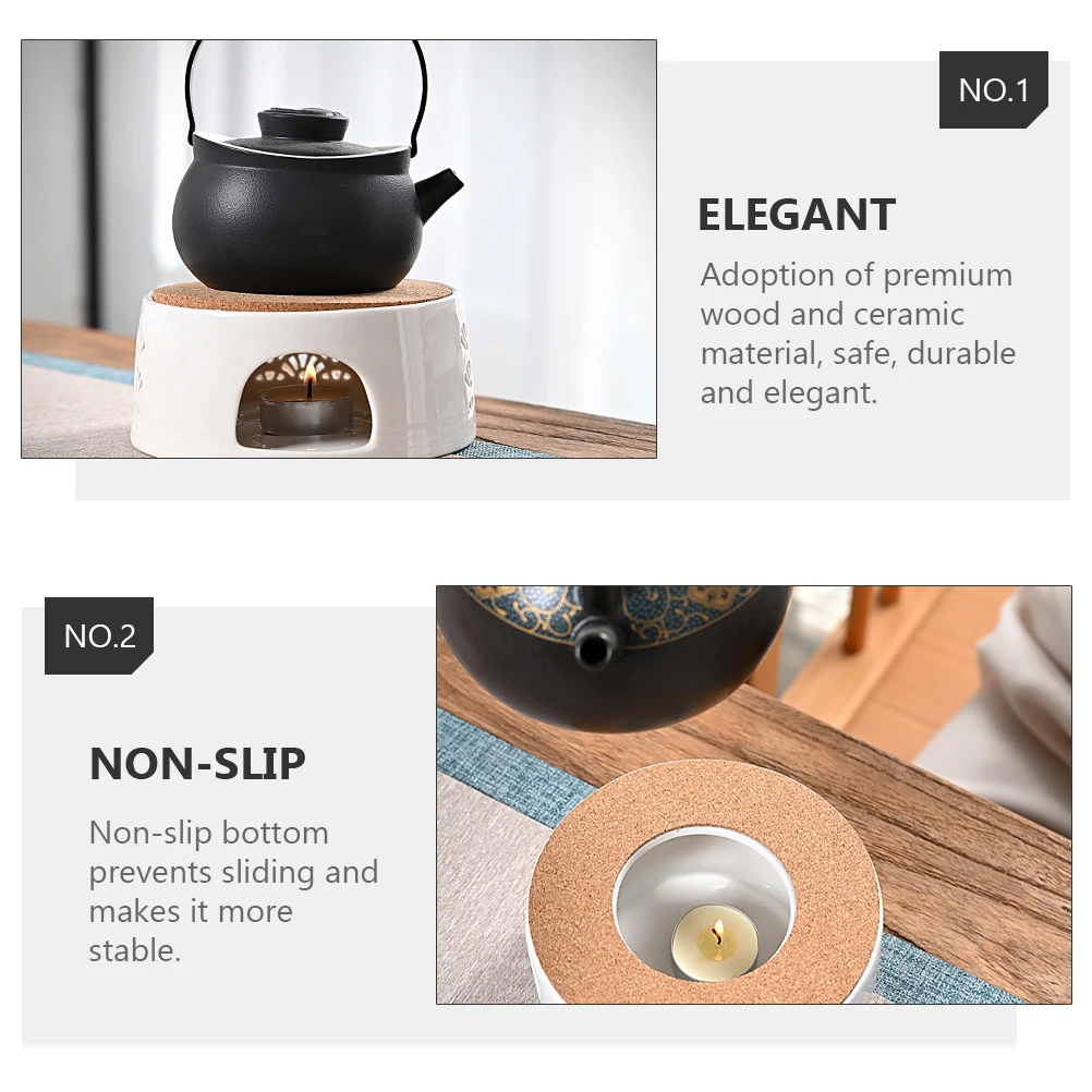 

1Pcs Ceramic Tea Warmer Stand Teapot Heater Base Wood Non Slip Tea Stove Holder Teapot Heater Insulation