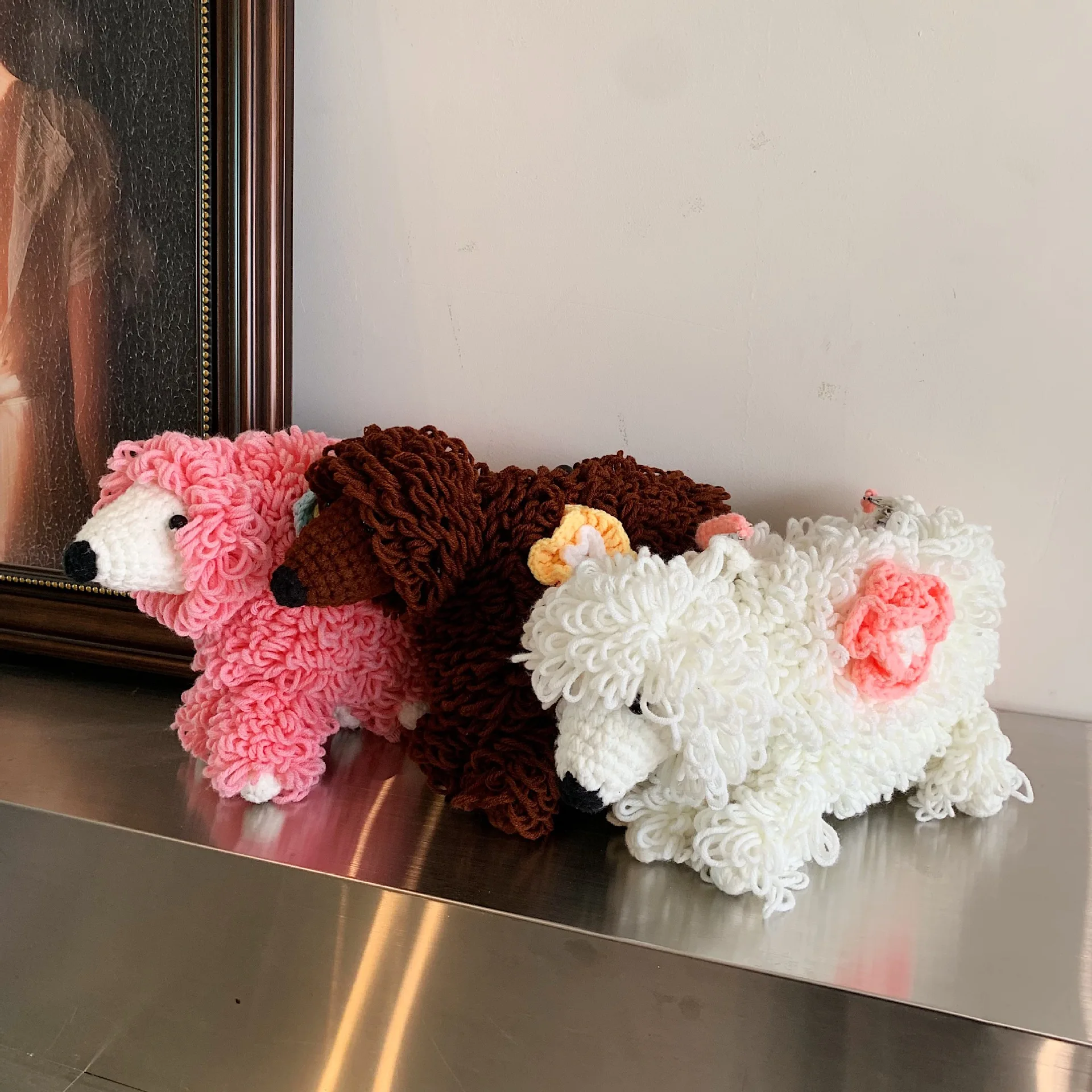 لطيف الكلب تصميم حقيبة كتف اليدوية جرو حقائب منسوجة للنساء مضحك المحافظ للفتيات حقائب اليد الكروشيه الحياكة المرأة حقيبة جديدة #5