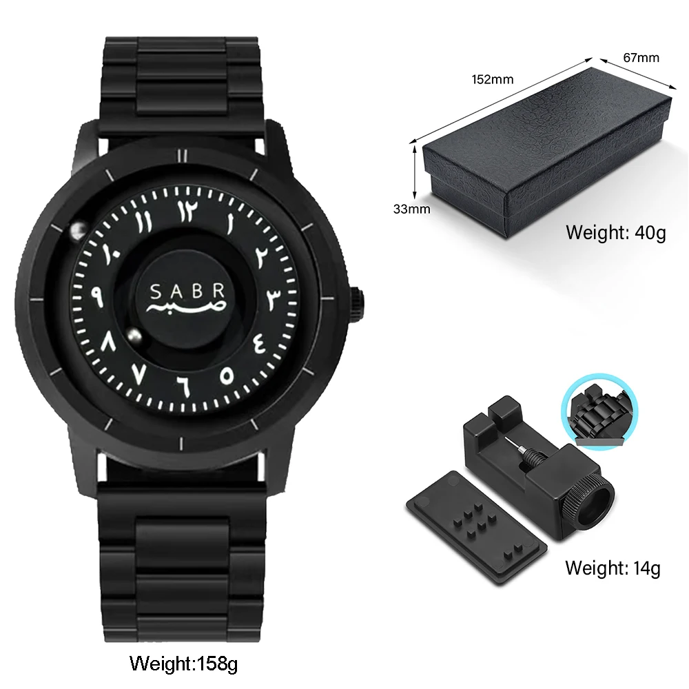 Sabr Technology Sense Arabic Digital Magnetic Bead Pointer with Scale Personalized Non Mirror Black Technology Men's Watch