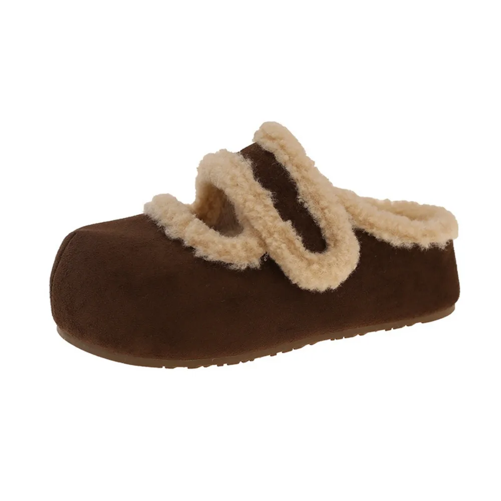 

Fashion Round Head Suede Warm Slippers Soft Anti-slip Plush Slippers Women Thick Bottom Casual Retro Winter Shoes Outdoor