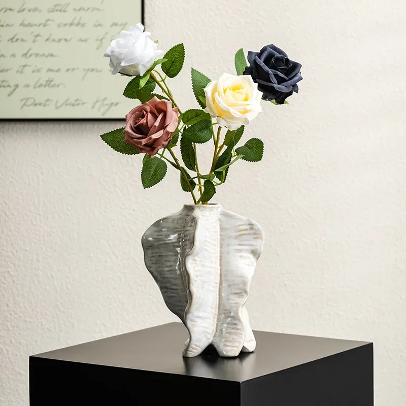 CAPIRON French White Ceramic Vase Unique Modern Art Plant Container Pampas Grass Dried Fresh Flower Centerpiece Home Decoration