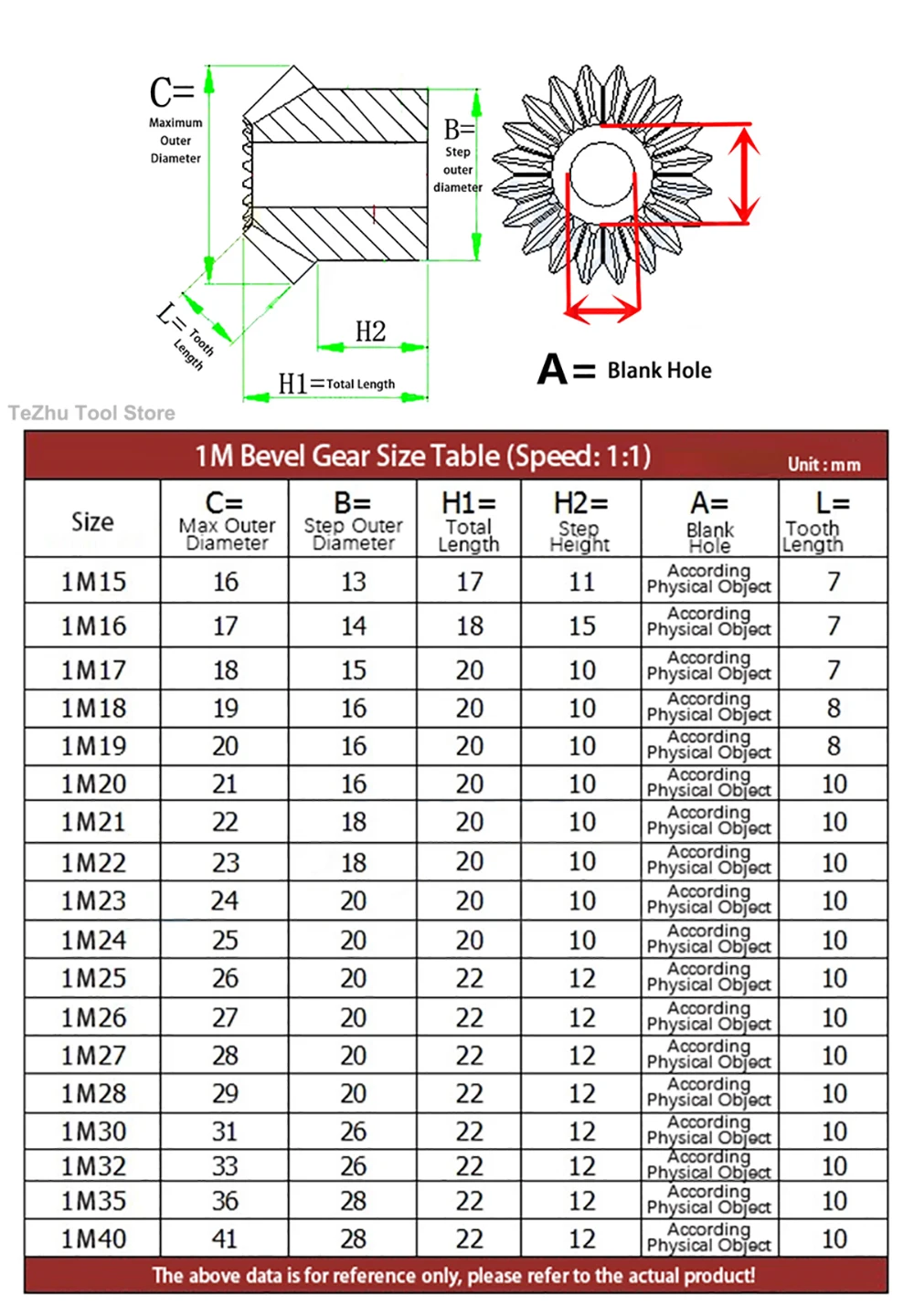 1PCS Single 1Module 1:1 Bevel Gear 15 Teeth-40 Teeth 90 Degrees Metal Bevel Gear Mechanical Transmission Part Blank Hole