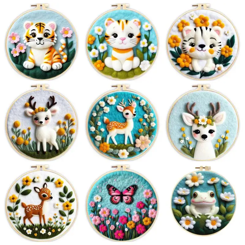 

Tiger Needle Felting Painting Kit Animals Wool Felting Starter Kit Needle Felting Picture Frame Foam Pad Needle Felt Diy Crafts