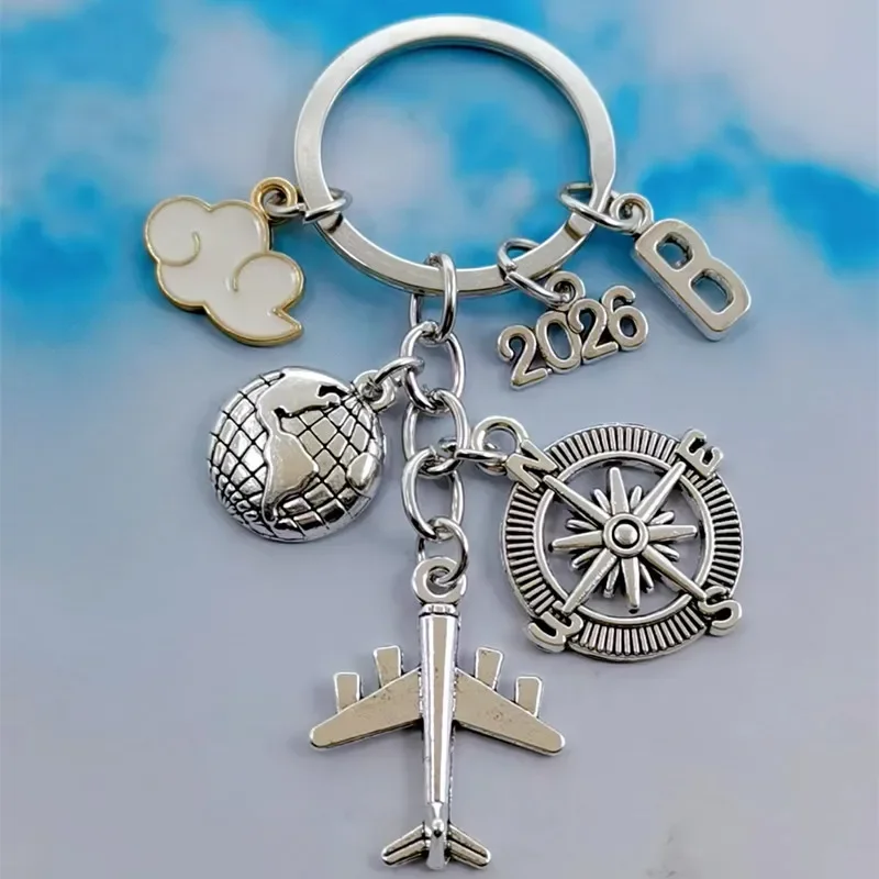 New A-Z Letter World Map Keychain Travel Accessories Airplane Baiyun Compass Fancy Pendant Keychain Jewelry Gift