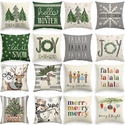 Merry Christmas Decor Cushion Cover 45x45 cm Pillow CaseCartoon Reindeer Santa Claus Printed Throw Pillowcase Linen Pillow Cover