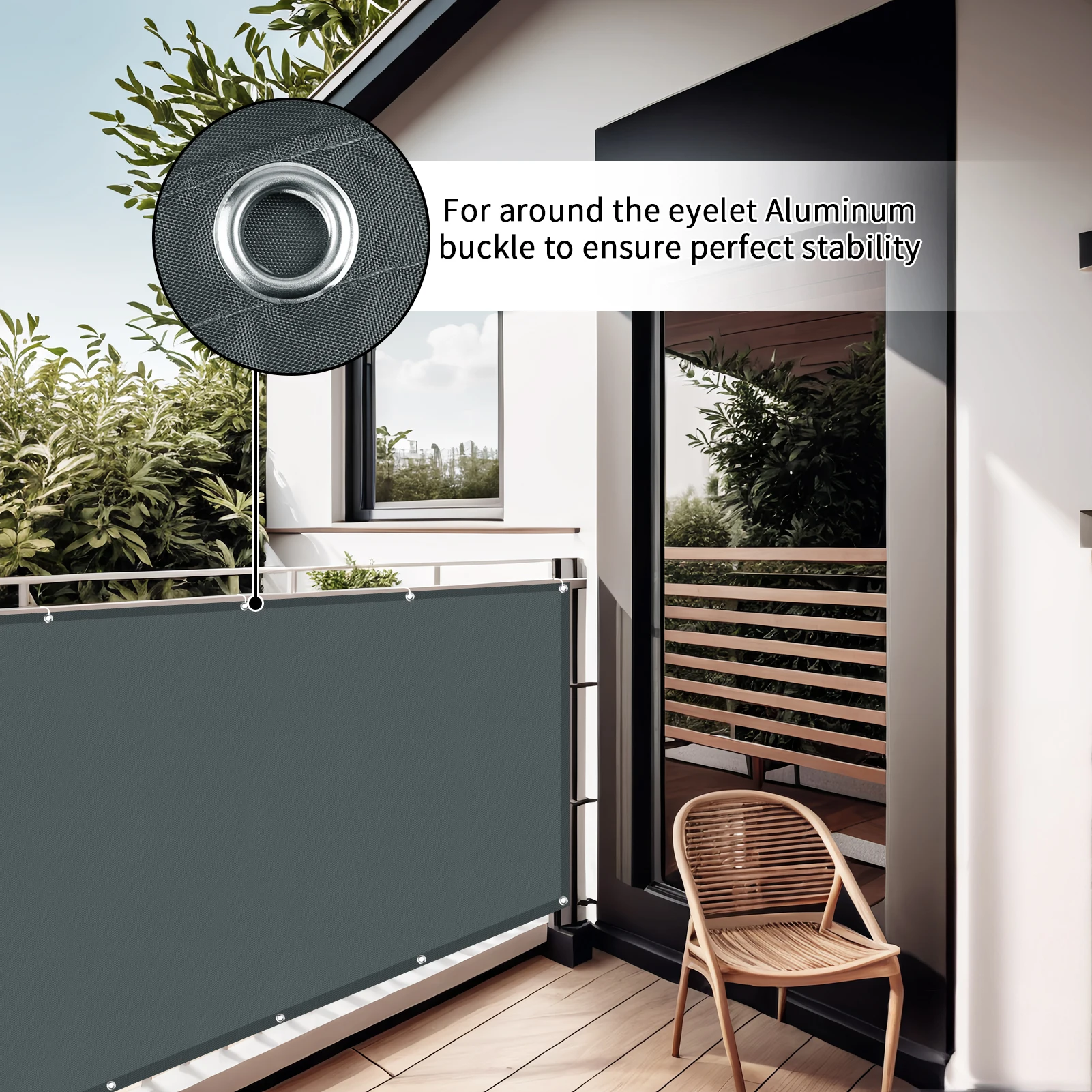 شاشة خصوصية للشرفة مقاومة للماء، شاشة سياج مقاومة للرياح لغطاء شرفة فناء الشرفة، حماية من الأشعة فوق البنفسجية مع روابط كابل #2