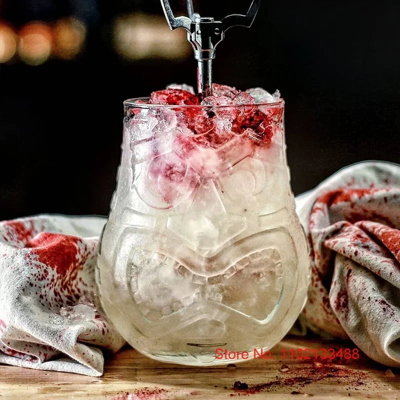 Lead Free Glass Tiki Cup Cocktail Mug American Bar Popular Mixing Wineglass Ancient God Statue Human Face Drink Smoothie Glass