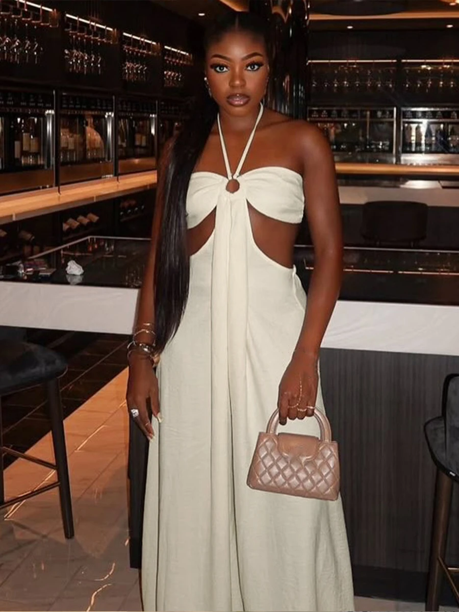 Nibber Froncé Élégant Baggy Combinaisons Femme À Lacets Halter Hors Épaule Dos Nu Chaude Filles Creux Prom Partie Sexy Style Salopette