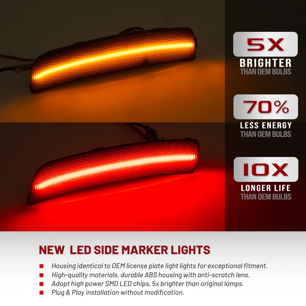 Smoked F&R Bumper Reflector Light For 2021 2022 2023 2024+ Ford Mustang Mach-E CX727 LED Fender Side Marker Lights Replacement