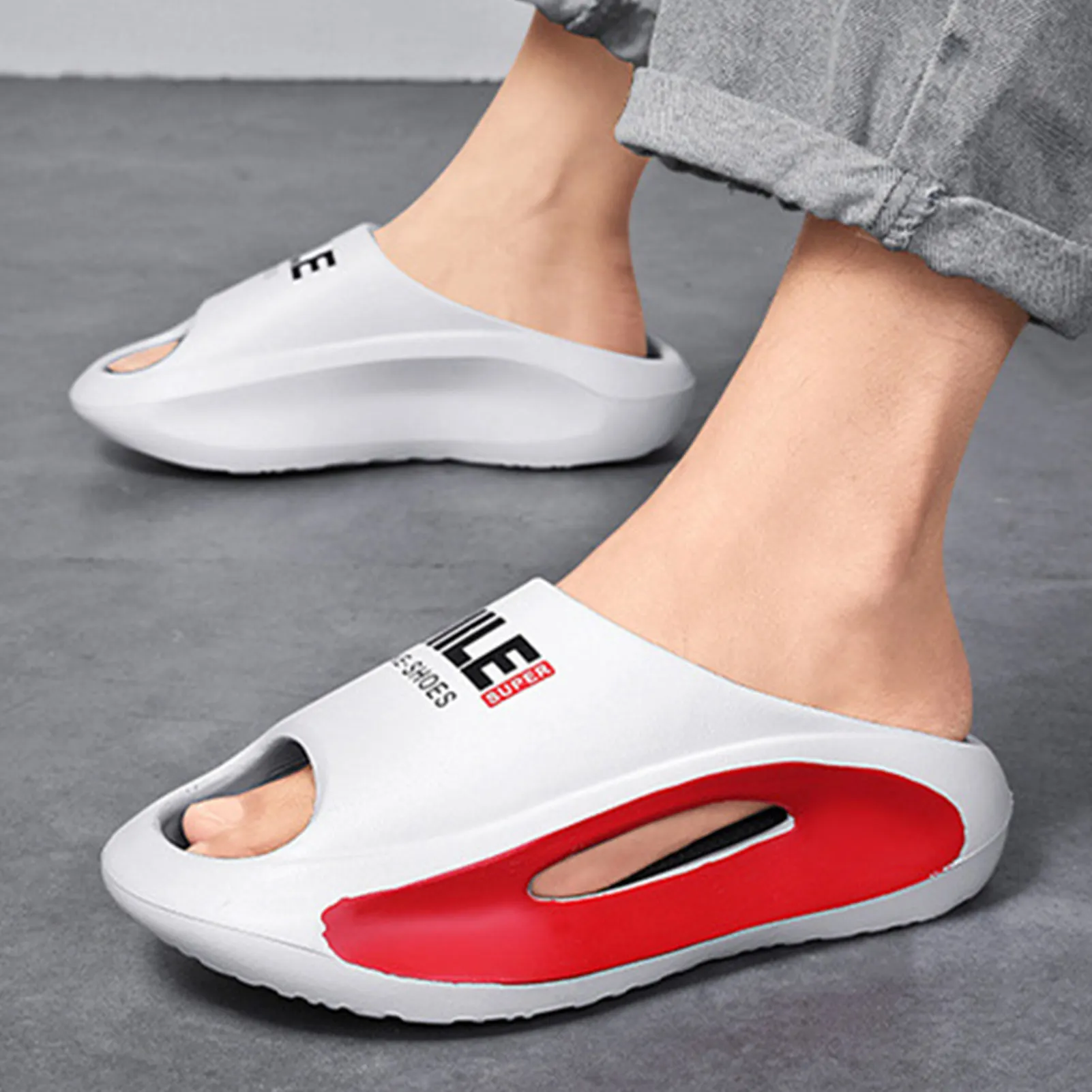 Men Cloud Slippers Open Toe Cushioned Thick Sole Shower Slippers for Beach Hotel Gym Vacation