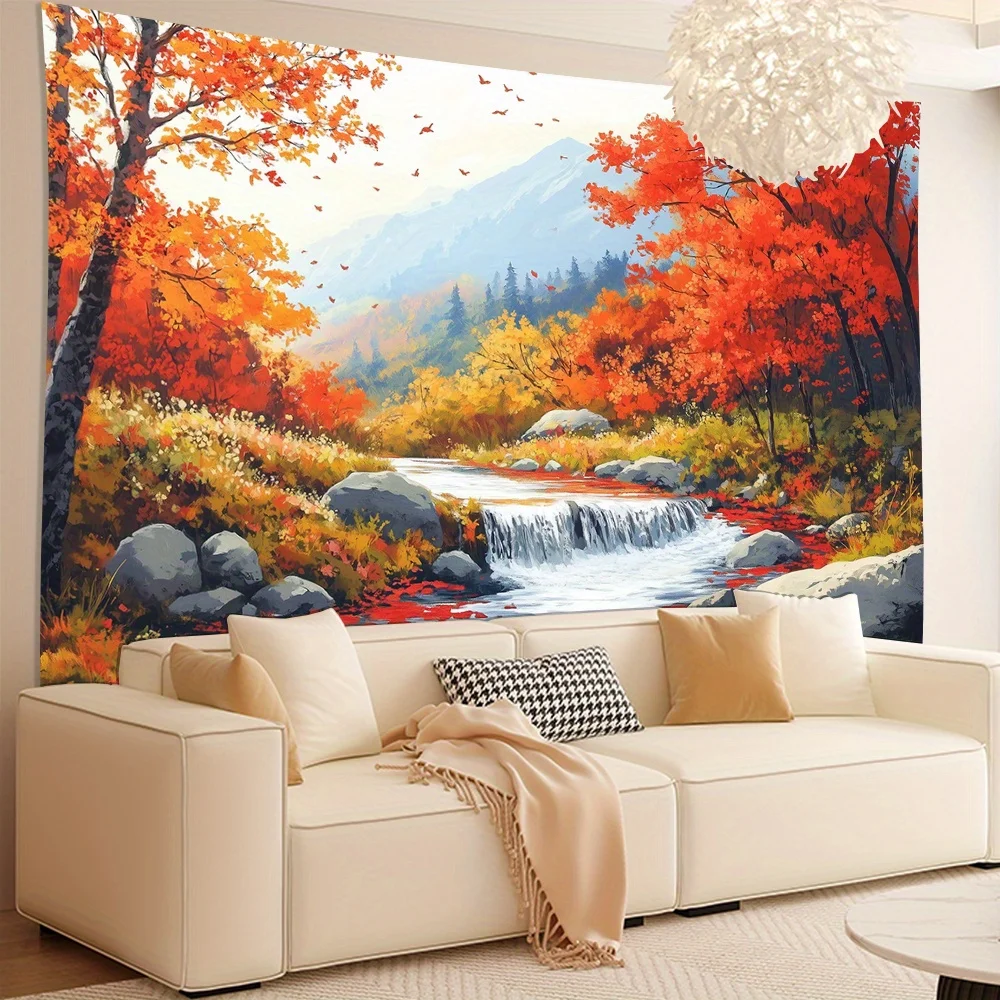 Rivers and Maple Leaves Digital printing polyester wall hanging tapestry decorative Living room bedrooms Office background gift