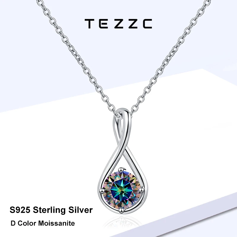 

Tezzc 1ct Moissanite S925 Sterling Silver with White Gold Plated Necklace Female Sparkling Lab Diamond Collar Chain Pendant