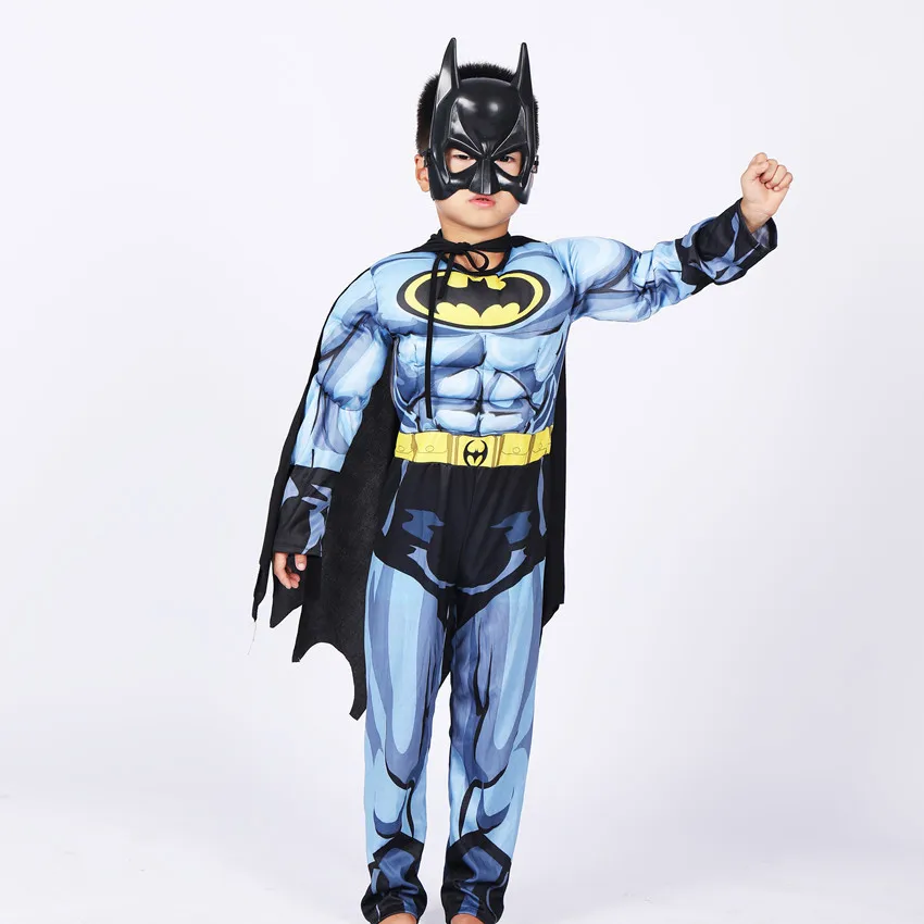 Kids Cosplay Jumpsuit Hero Costume Suit with Cape Mask Men Superhero Wayne Cosplay High quality Halloween Carnival Party