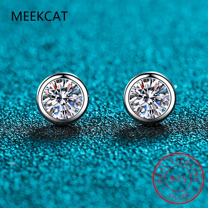 Round Bezel 0.3/0.5CT Moissanite Earrings for Women S925 Silver Simulated Diamond Bubble Ear Studs Fine Jewelry Pendientes